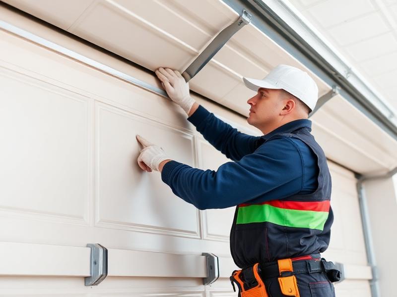 Professional garage door installation technician at work